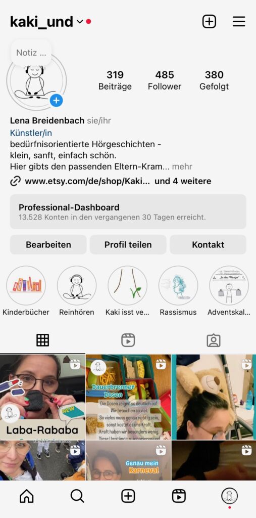 Die "Startseite" von Kaki bei Instagram